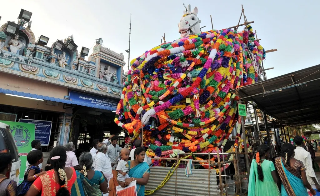  Thousands of pieces of paper flower garlands to the statue of the high horse in Asia